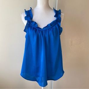 Violet & Claire Blouse Size Large Women’s Ruffle Trim Satin Top Royal Blue EUC
